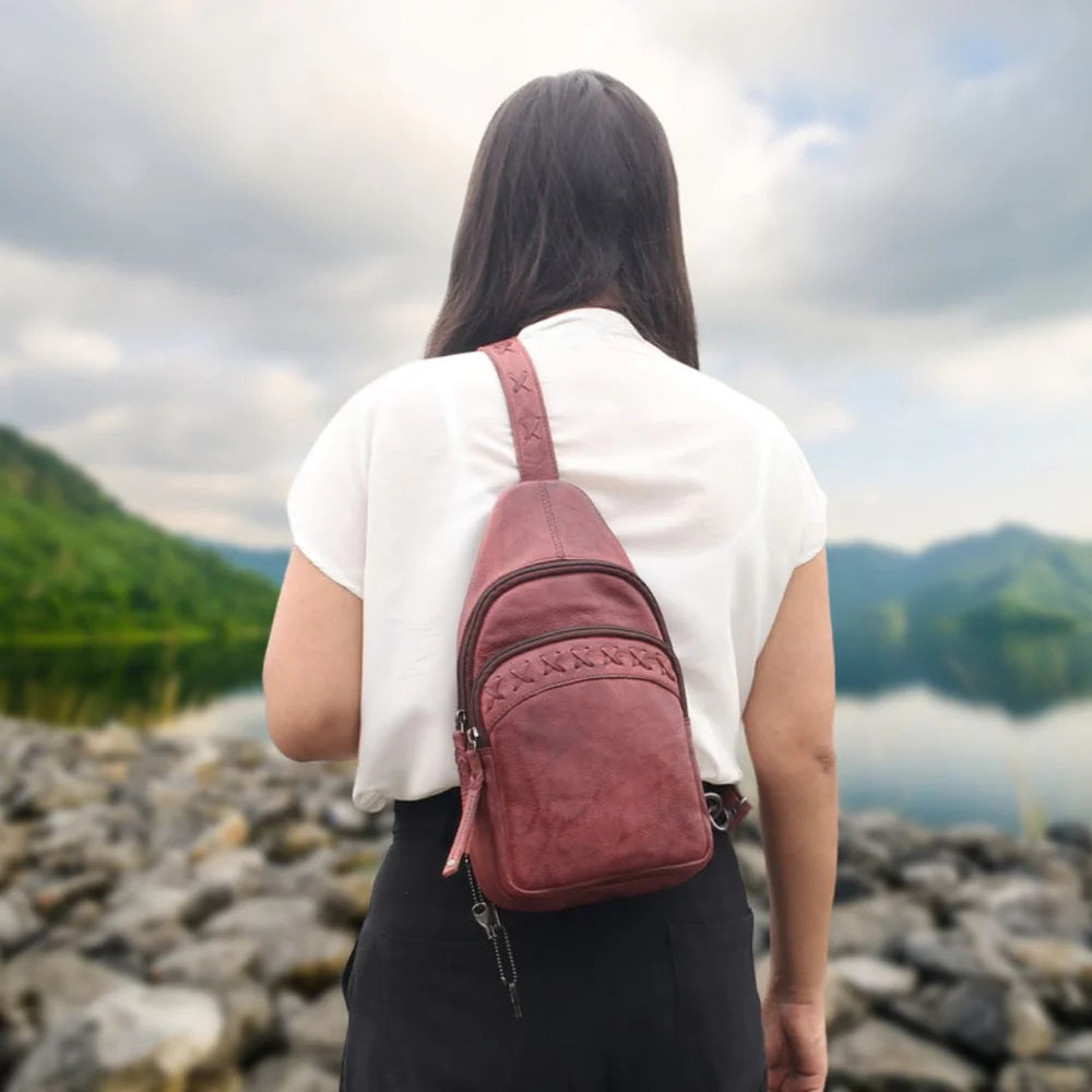 Concealed Carry Unisex Taylor Sling Leather Backpack