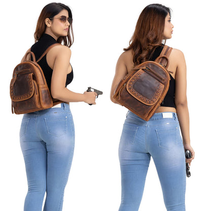 Concealed Carry RFID Daisy Leather Backpack