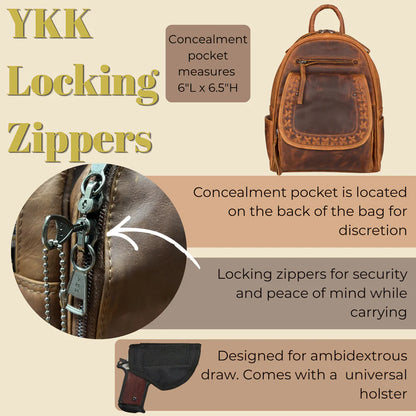 Concealed Carry RFID Daisy Leather Backpack
