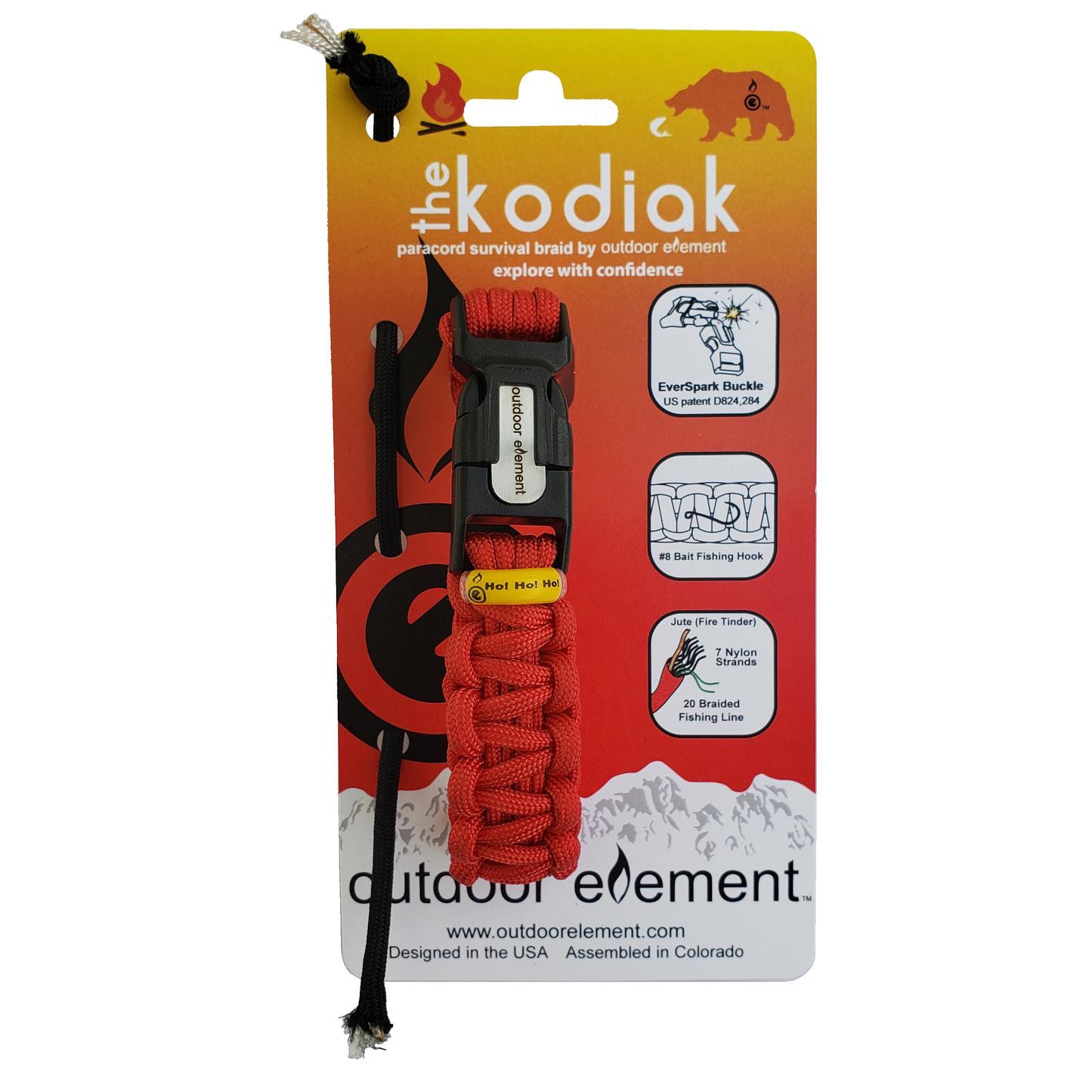 Kodiak Survival Bracelet with fishing line, fish hook, jute, fire starting buckle