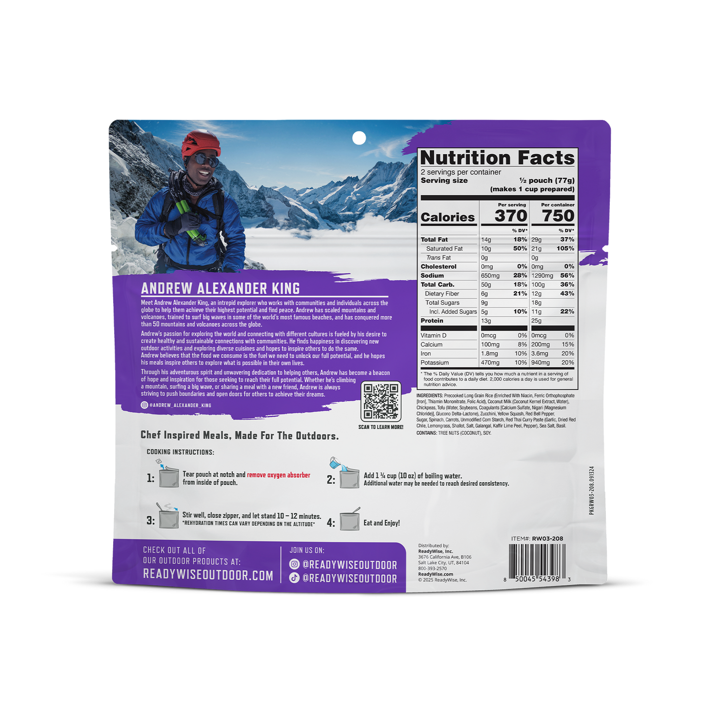 Thai Coconut Cashew Curry 6 CT ReadyWise Pro Adventure Meal