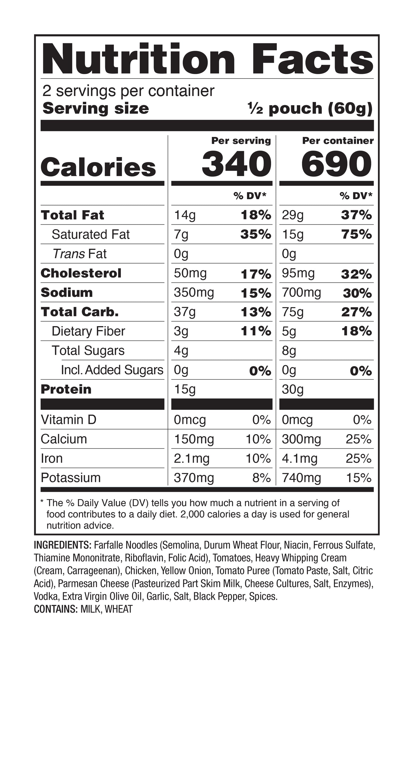 Farfalle alla Vodka with Chicken 6 CT ReadyWise Pro Adventure Meal